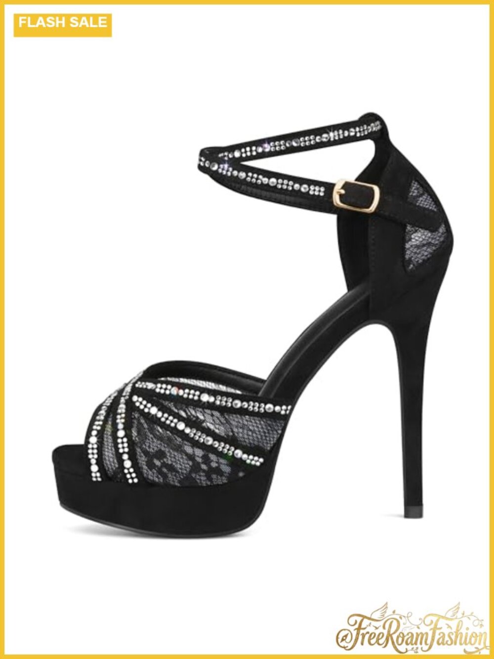 Peep Toe Platform Stilettos Rhinestone Lace Heels Pumps
